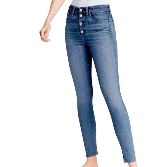 ✨Rag & Bone Nina High Rise Skinny Buttons Frayed Hem Sz 30 Jeans✨ - Picture 2 of 13